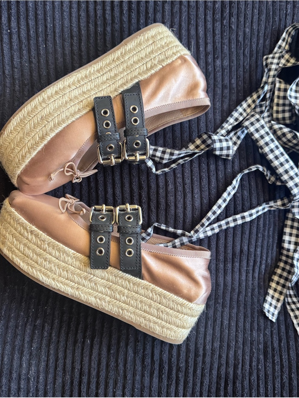 Miu Miu Brown Satin Ballet espadrille with Black Double Buckle Straps size 35.5 - Picture 2 of 8